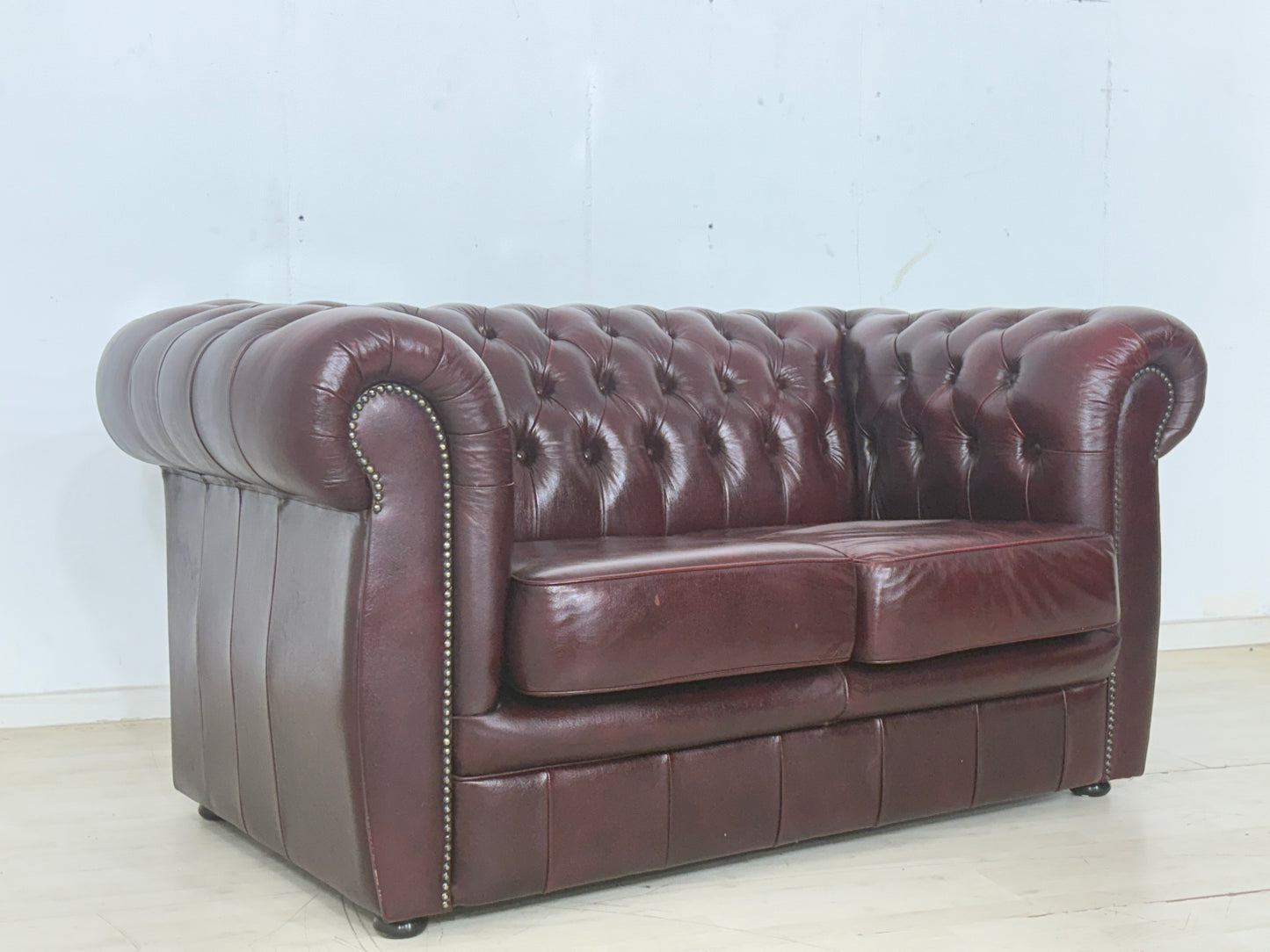 English Chesterfield Sofa Couch 2-Seater Vintage