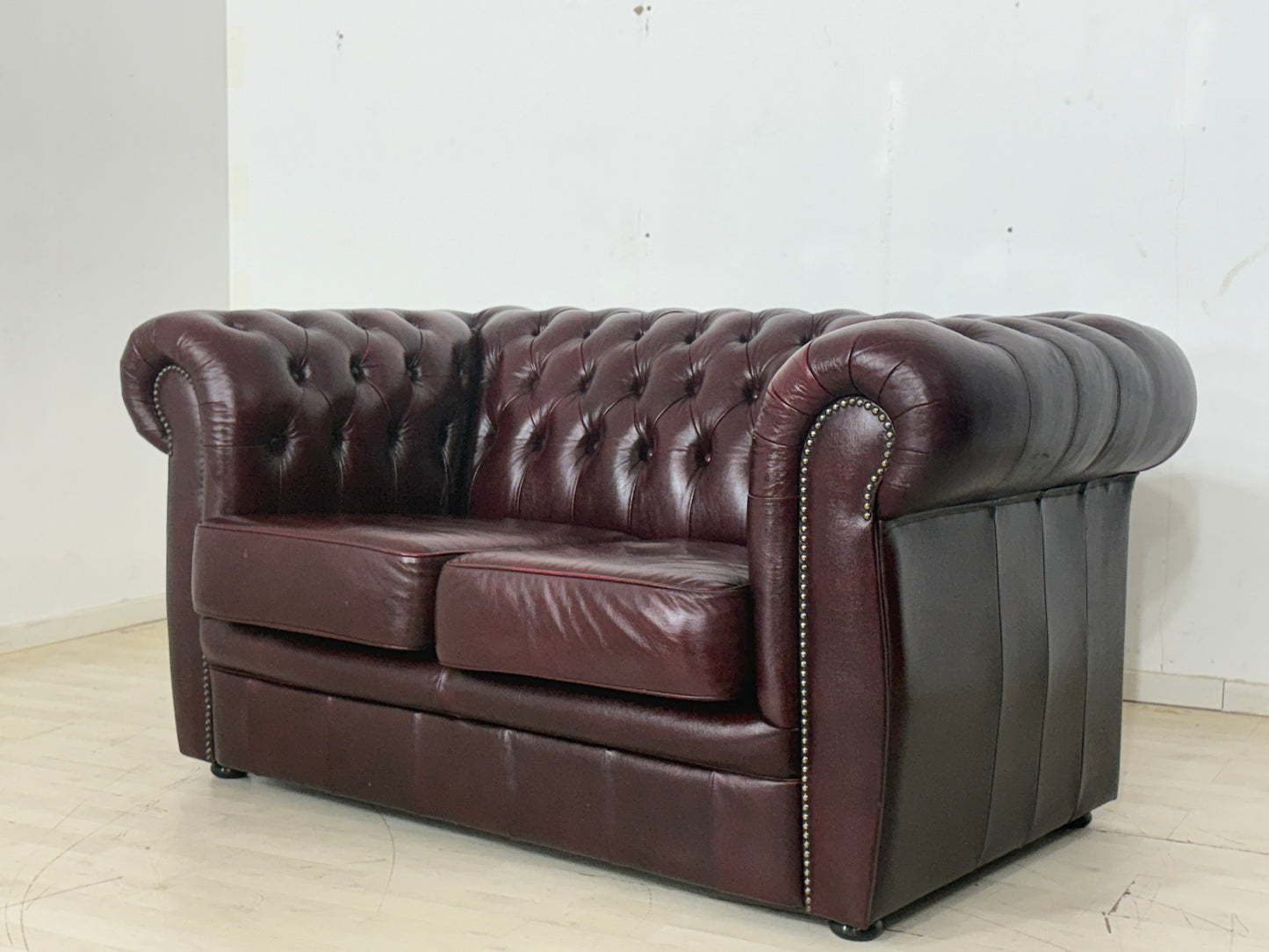 English Chesterfield Sofa Couch 2-Seater Vintage