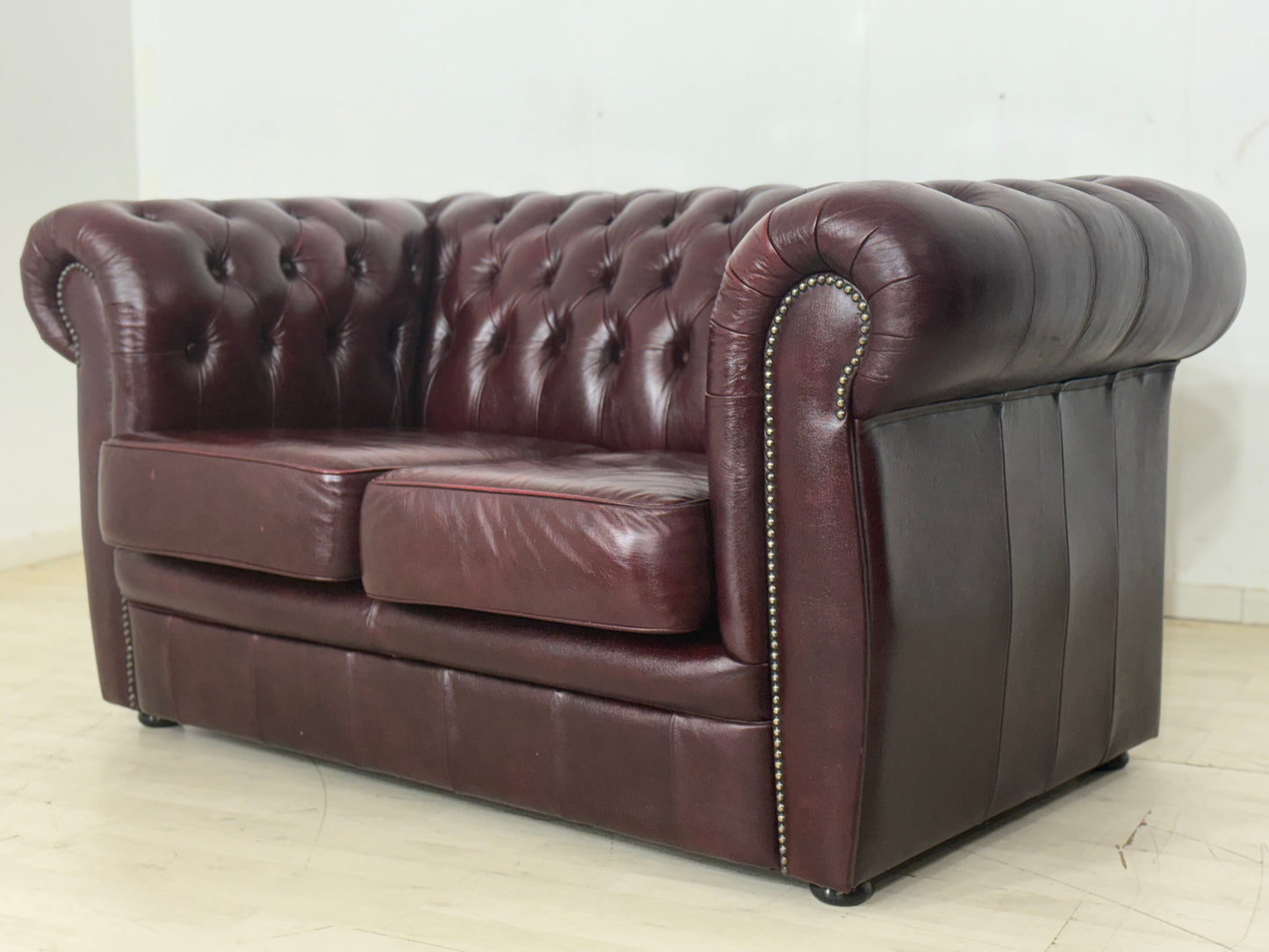 English Chesterfield Sofa Couch 2-Seater Vintage