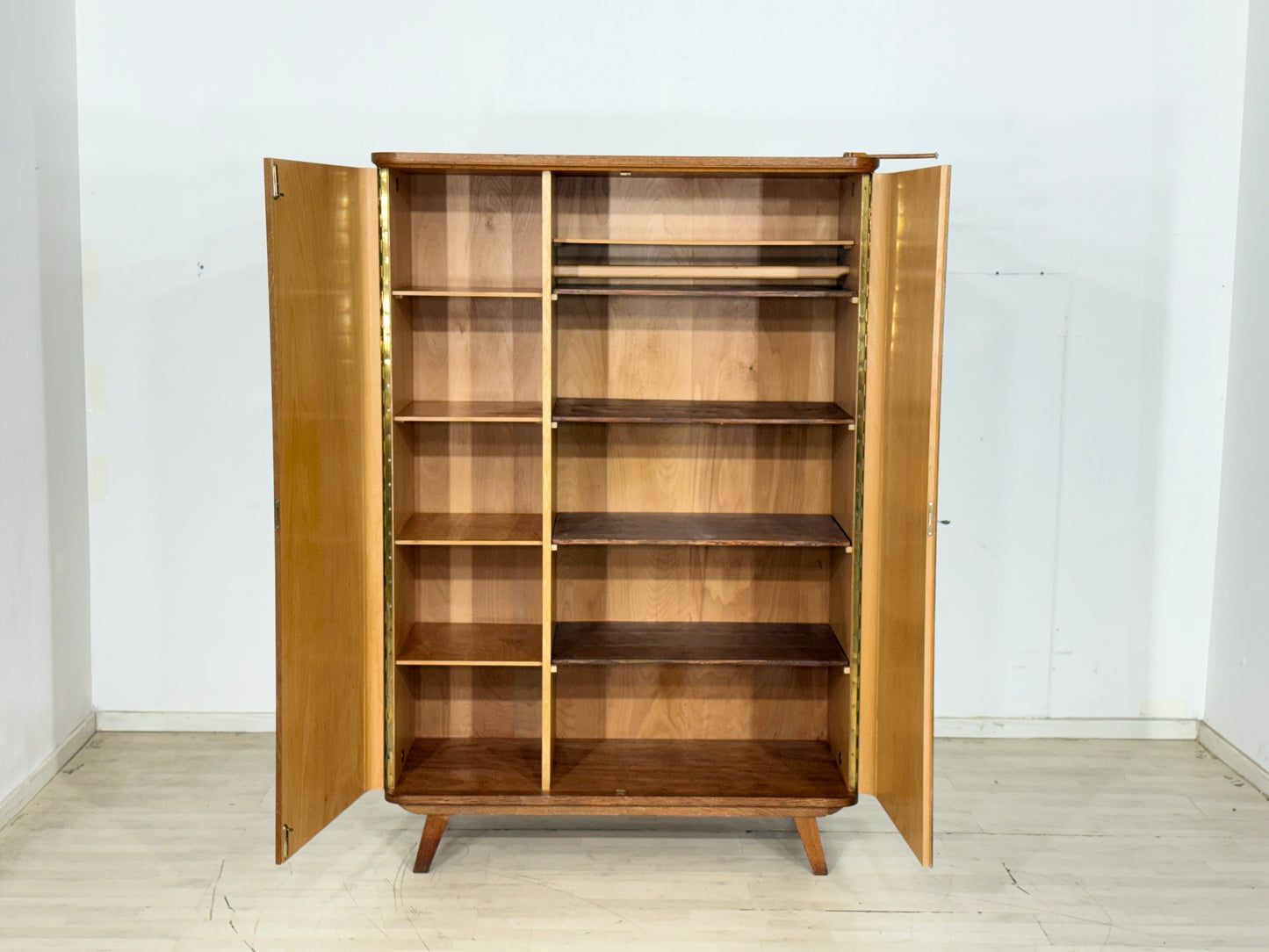 60er Jahre Vintage Kleiderschrank Holz Schrank Wäscheschrank Schlafzimmerschrank