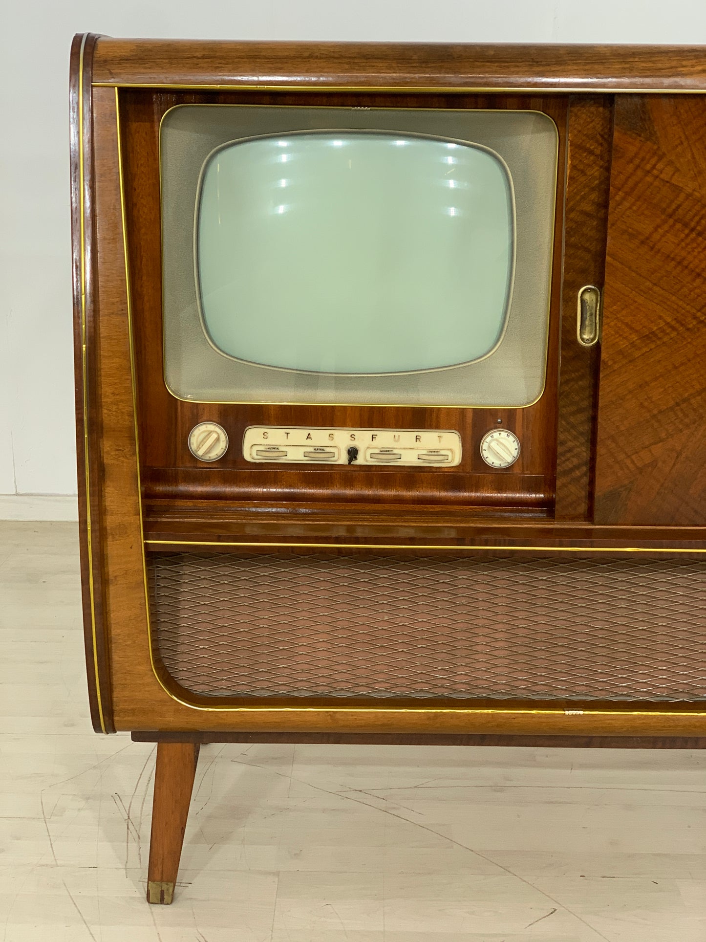 Meuble phono vintage, lecteur de disques TV, meuble à musique, 1959