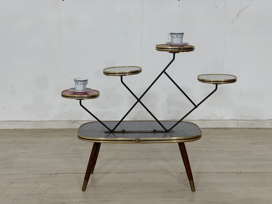 Table d'appoint vintage à fleurs, table à plusieurs niveaux