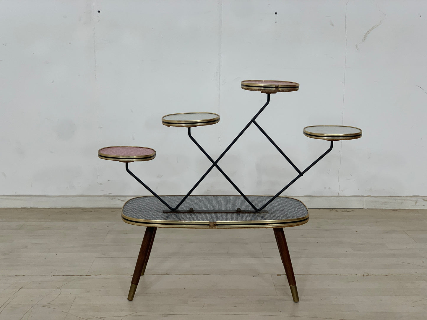 Table d'appoint vintage à fleurs, table à plusieurs niveaux