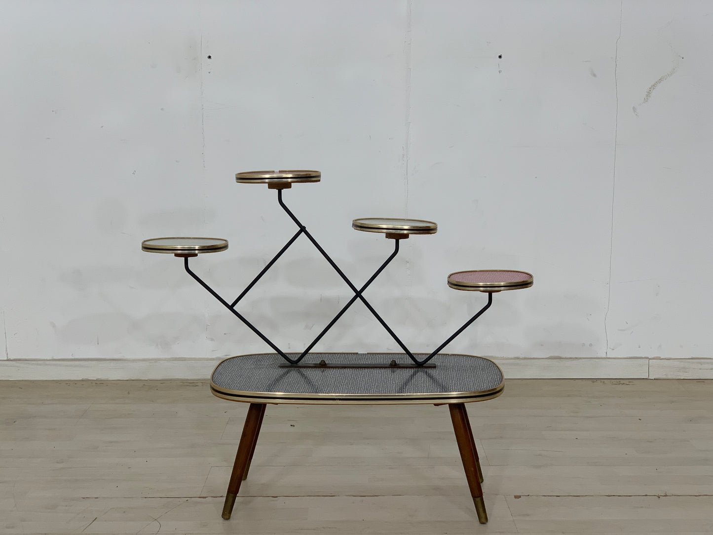 Table d'appoint vintage à fleurs, table à plusieurs niveaux