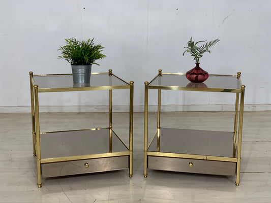 2x 70er Jahre Nachttische Glastische Nachtschränke Beistelltische Vintage