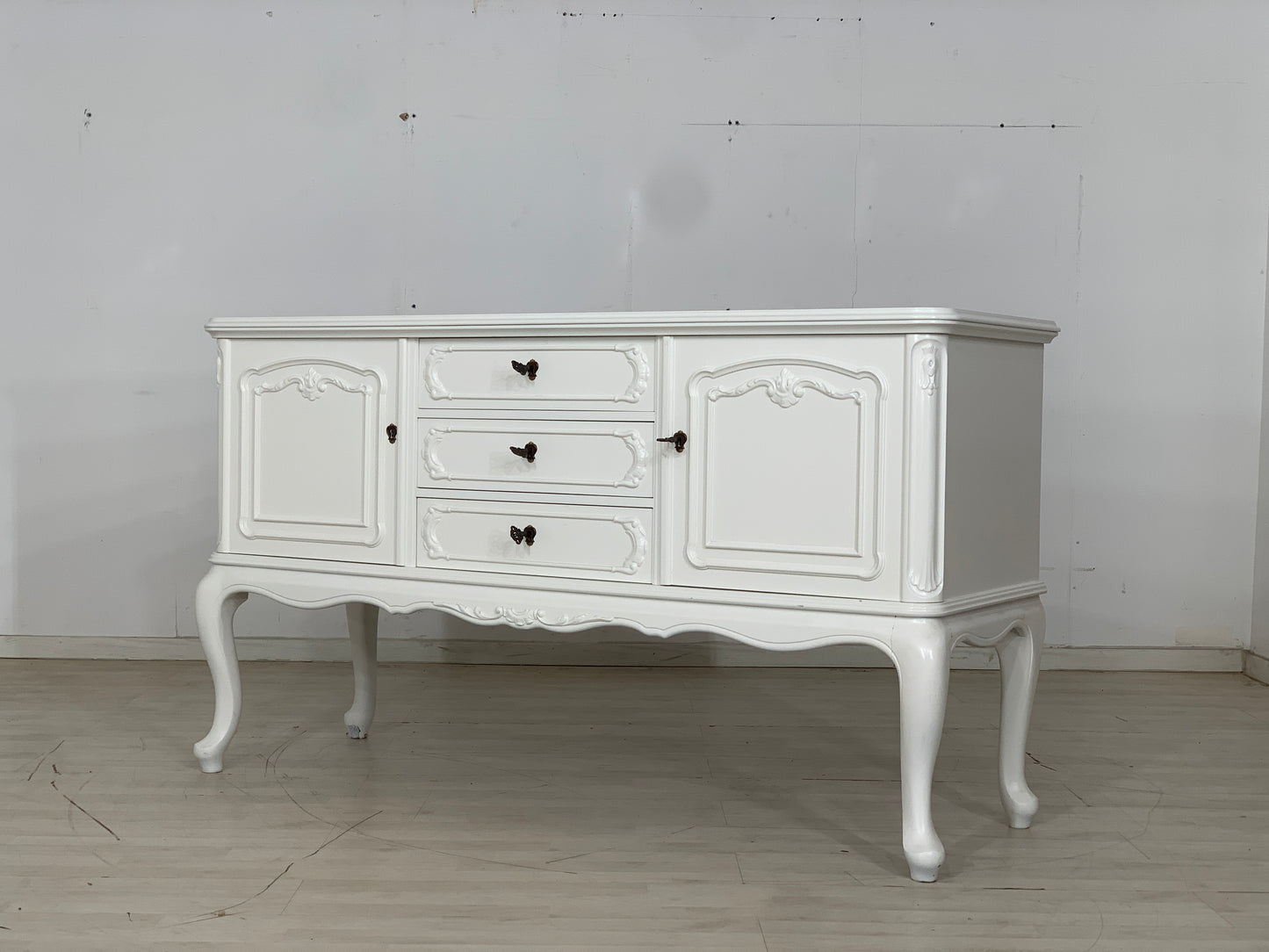 Weißes Chippendale Sideboard Schrank Kommode Vintage