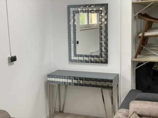 Coiffeuse, coiffeuse, meuble de couloir, commode en verre, miroir