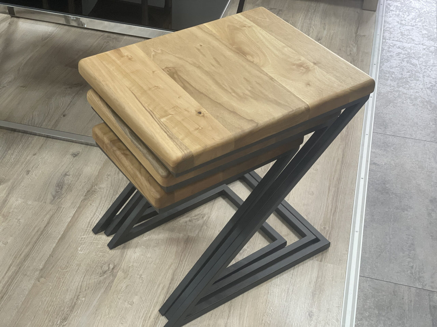 MASSIV HOLZ BEISTELLTISCH COUCHTISCH 3-ER SET INDUSTRIAL DESIGN TISCHE