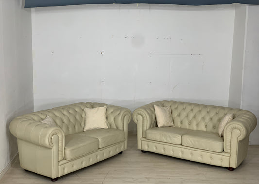 Chesterfield Sofa Couch Leder Beige Vintage