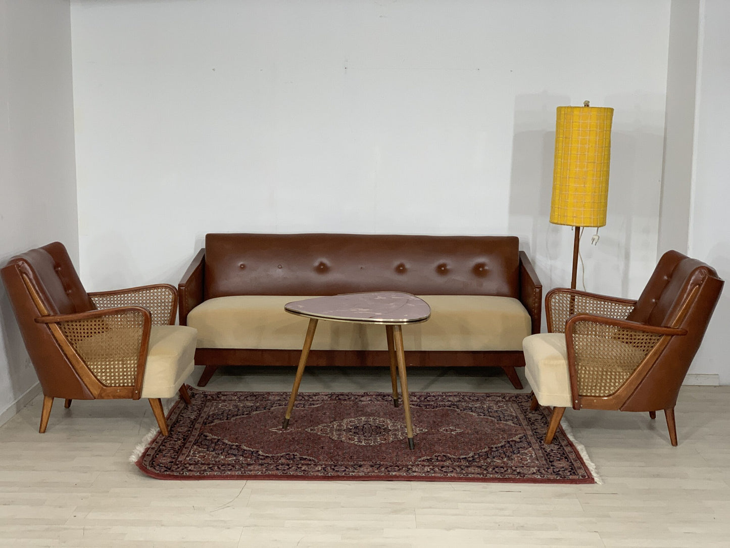 MID CENTURY COUCHGARNITUR SOFAGARNITUR COUCH SOFA 3-SITZER UND 2X SESSEL VINTAGE