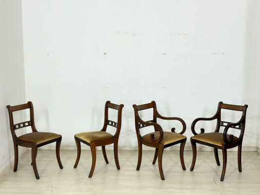 4er Set Kolonialstil Esszimmerstühle / Mahagoni Stühle / Vintage Küchenstühle