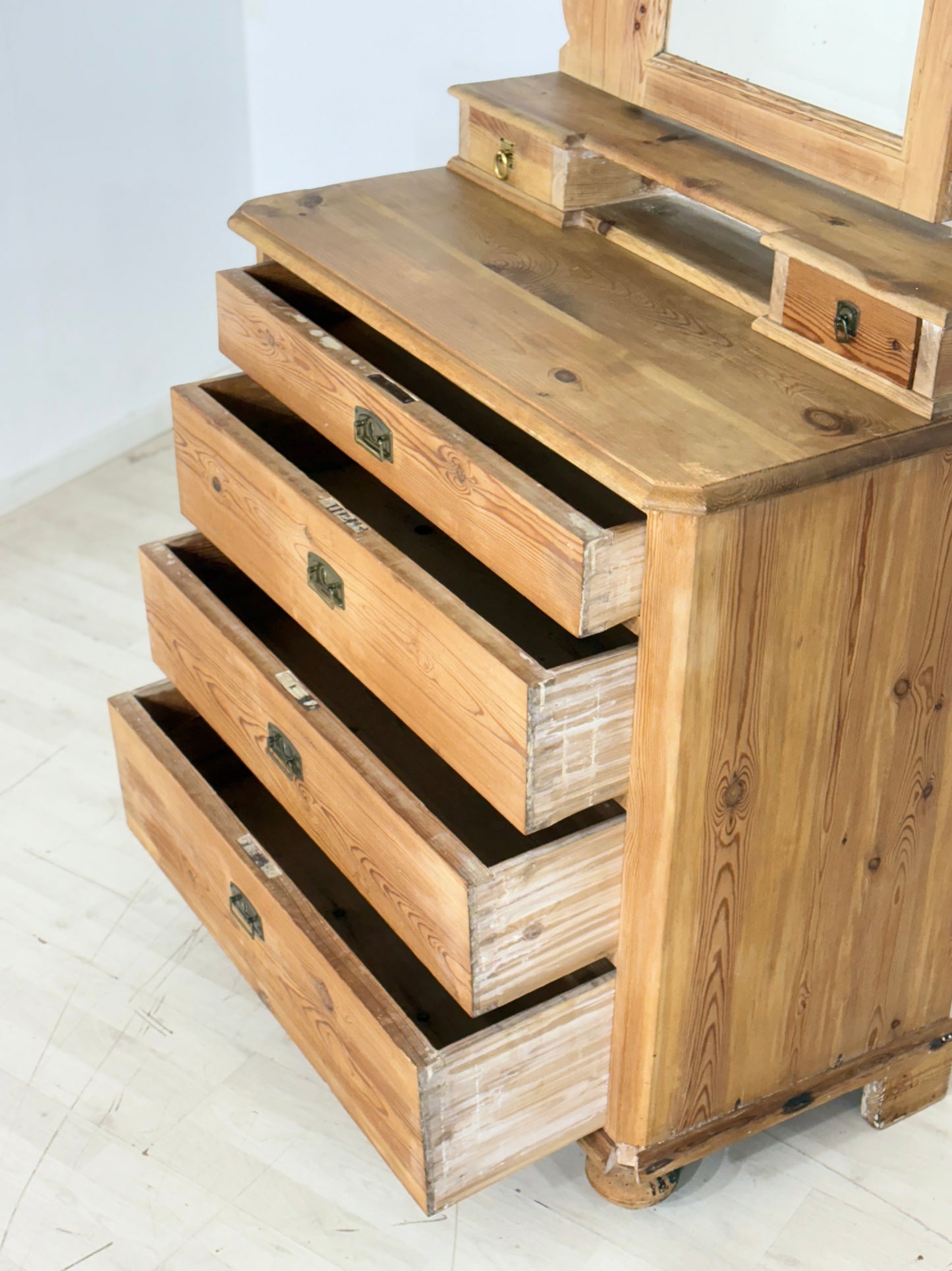 Antike Kiefernholz - Frisierkommode mit Spiegelaufsatz / spät Biedermeier um 1900