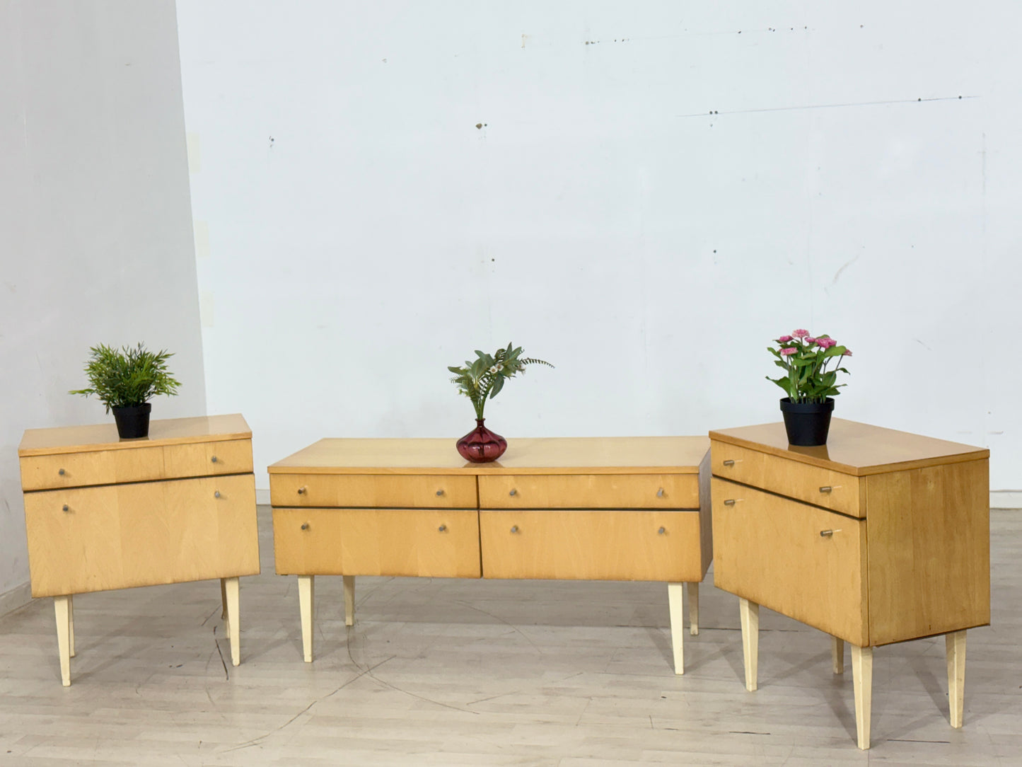 2x Mid Century Nachttische Nachtschränke Nachttisch Beistelltische Vintage