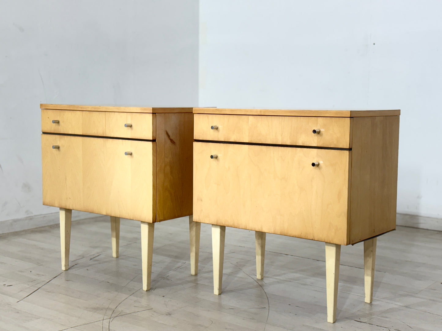 2x Mid Century Nachttische Nachtschränke Nachttisch Beistelltische Vintage