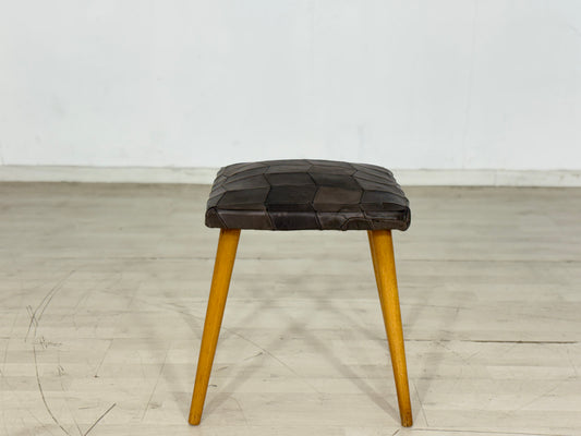 Mid-Century Hocker mit Lederbezug – Vintage Design 60er Jahre