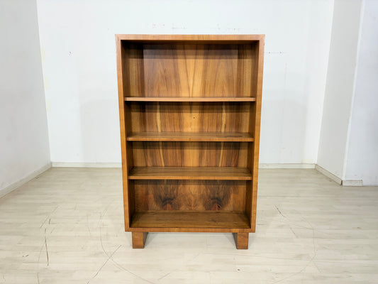 Elegantes Art Deco Walnuss-Regal / Antik Bücherregal / Fächerschrank von 1928