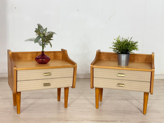 2x Mid Century Nachttische Nachtschränke Beistelltisch Kommode Vintage