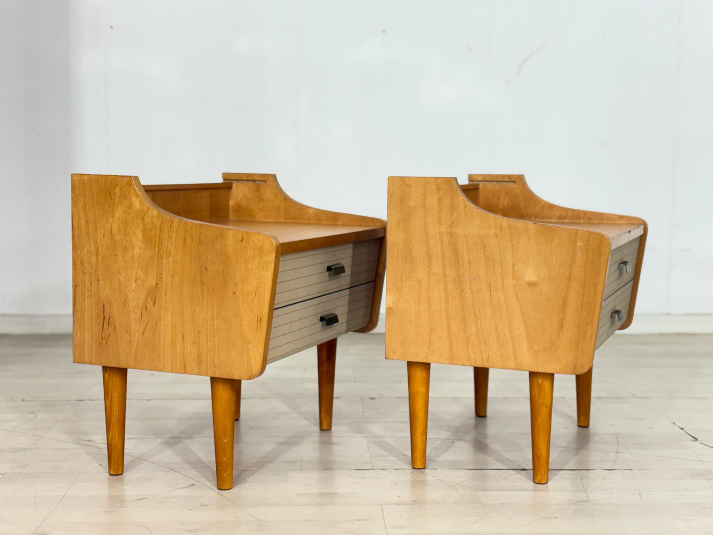 2x Mid Century Nachttische Nachtschränke Beistelltisch Kommode Vintage