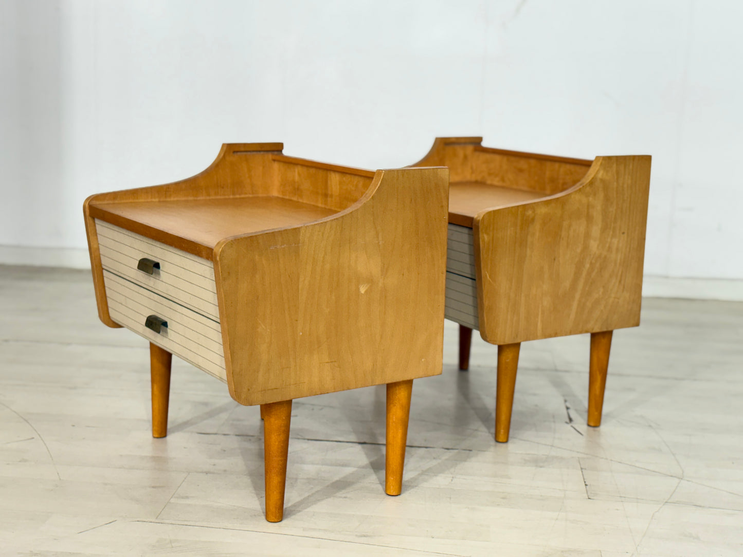 2x Mid Century Nachttische Nachtschränke Beistelltisch Kommode Vintage