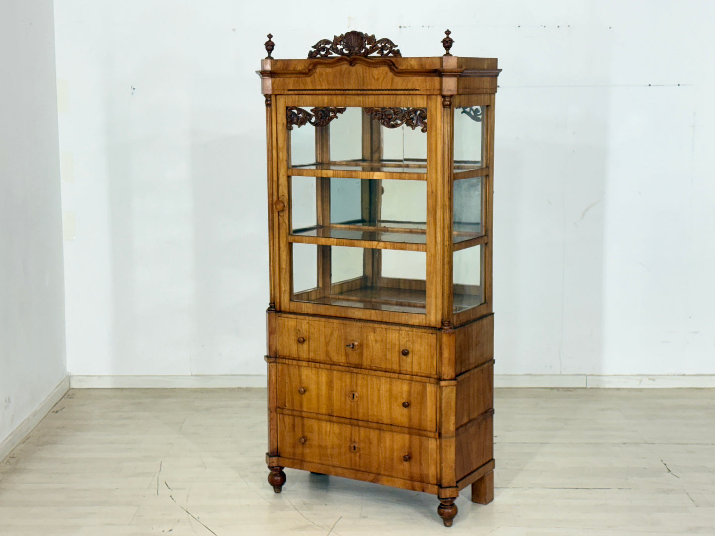 Biedermeier Vitrine Wohnzimmerschrank Schrank Fächerschrank um 1880