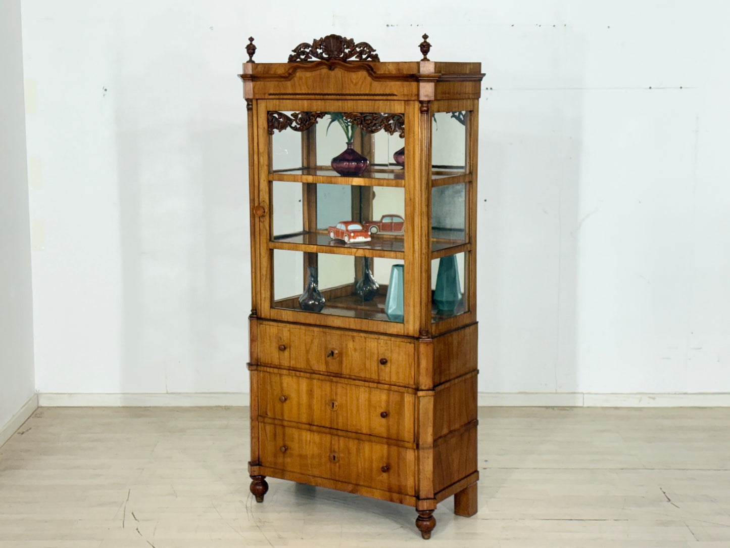 Biedermeier Vitrine Wohnzimmerschrank Schrank Fächerschrank um 1880