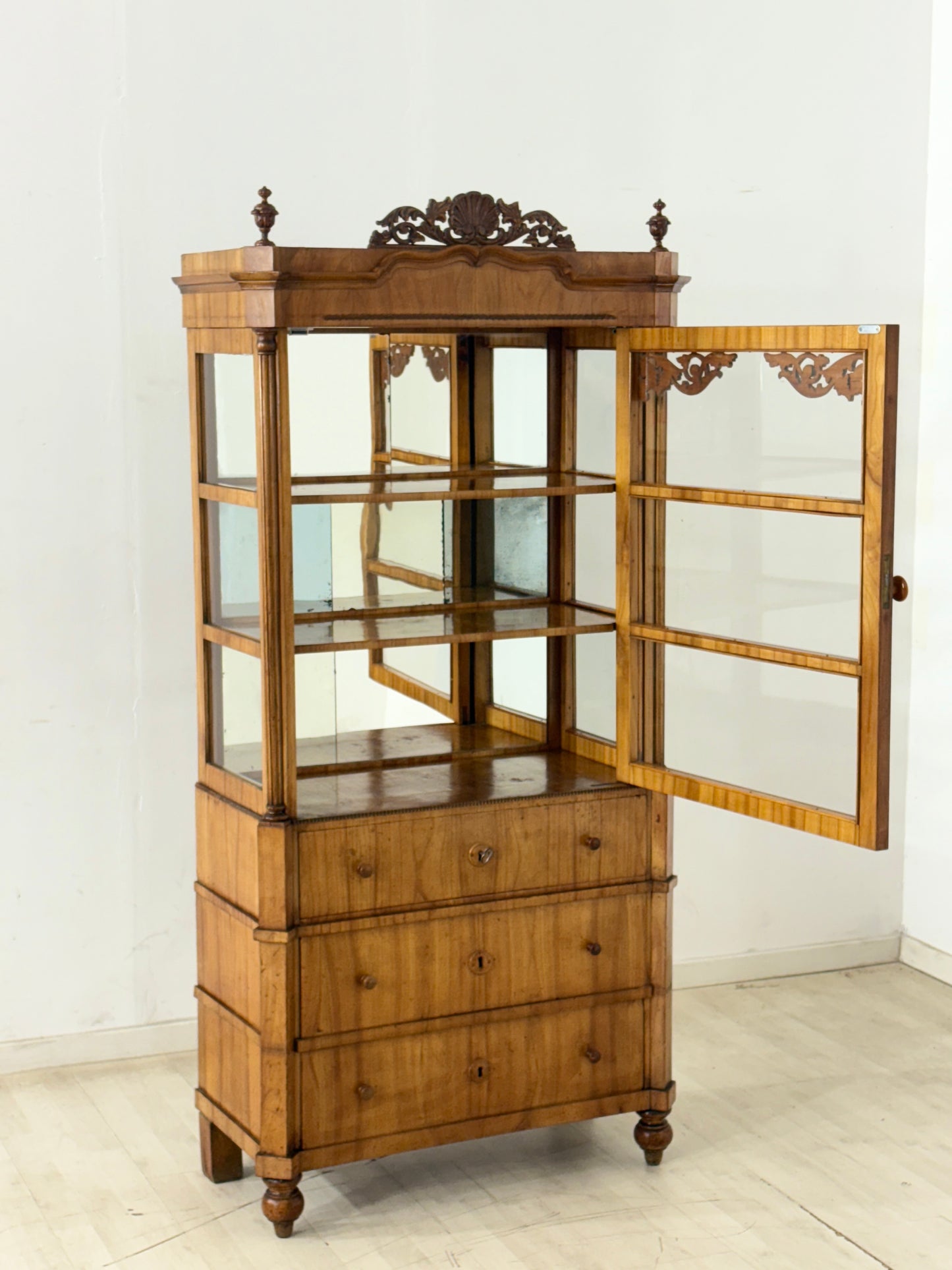 Biedermeier Vitrine Wohnzimmerschrank Schrank Fächerschrank um 1880