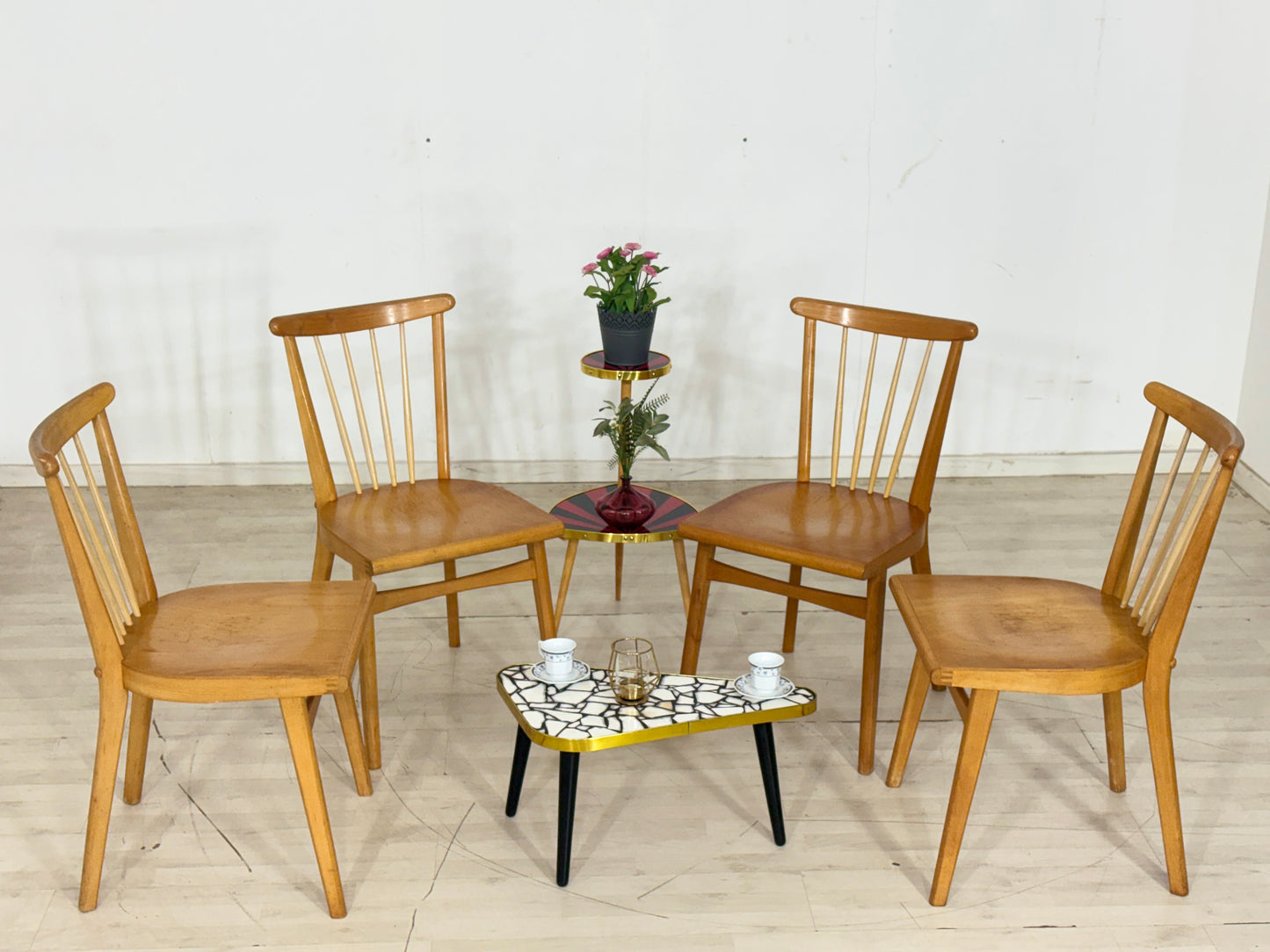 4x Mid Century Esszimmerstühle Stühle Küchenstühle Holz Stuhl Esszimmerstuhl Vintage