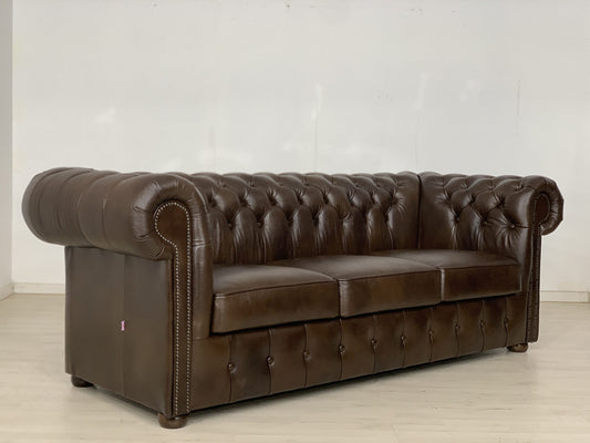 ENGLISH CHESTERFIELD SOFA COUCH LEATHER COUCH 3-SEATER VINTAGE STYLE