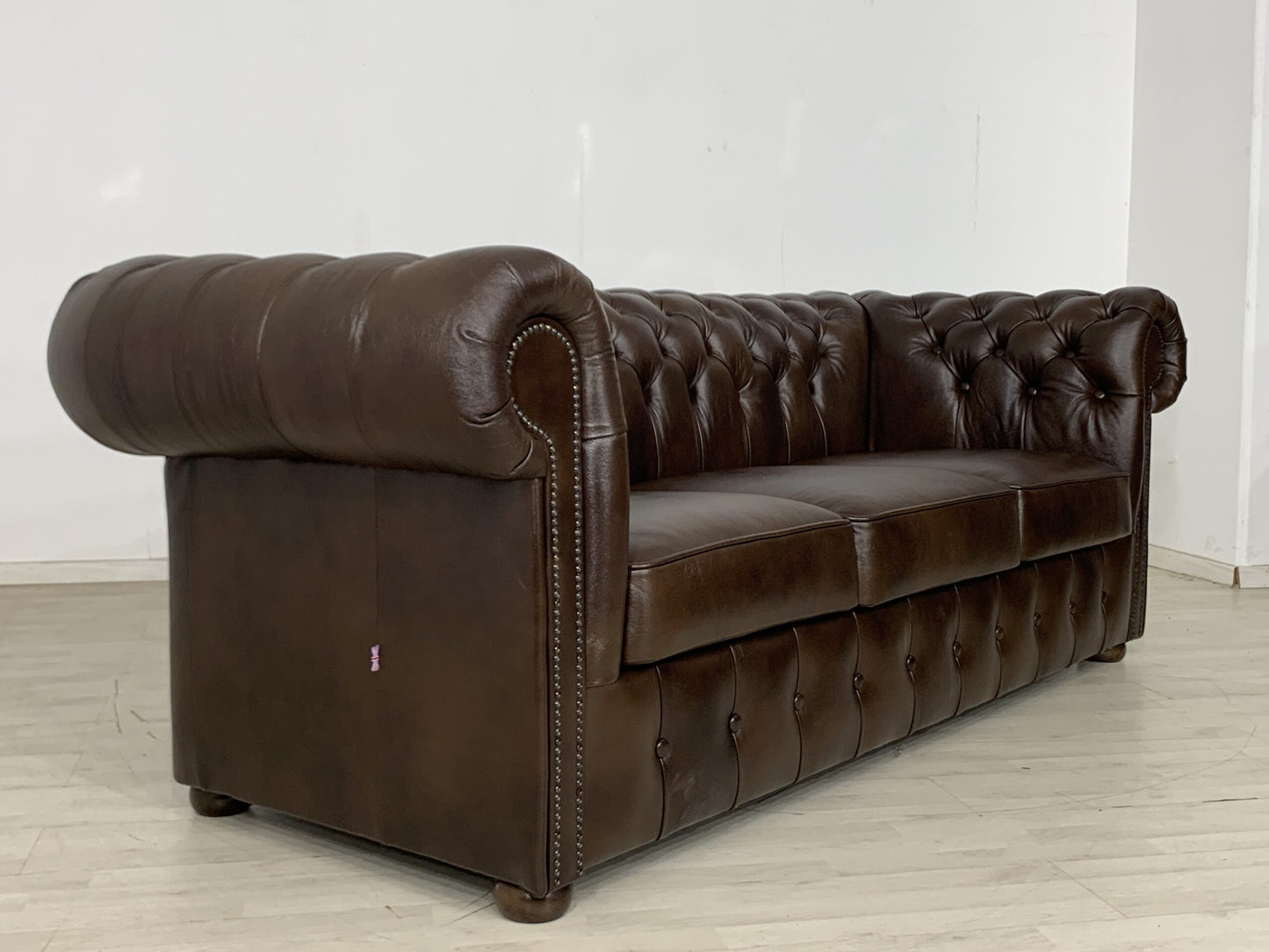 ENGLISH CHESTERFIELD SOFA COUCH LEATHER COUCH 3-SEATER VINTAGE STYLE