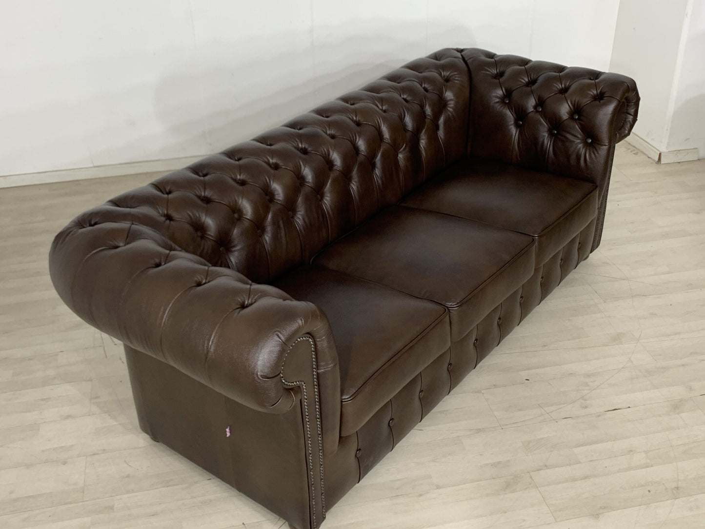 ENGLISH CHESTERFIELD SOFA COUCH LEATHER COUCH 3-SEATER VINTAGE STYLE