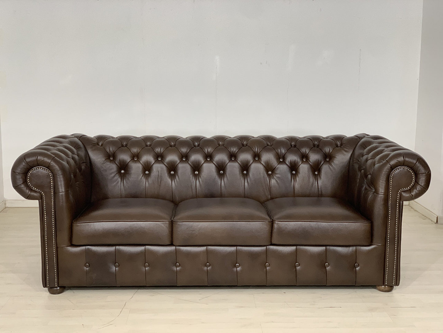 ENGLISH CHESTERFIELD SOFA COUCH LEATHER COUCH 3-SEATER VINTAGE STYLE