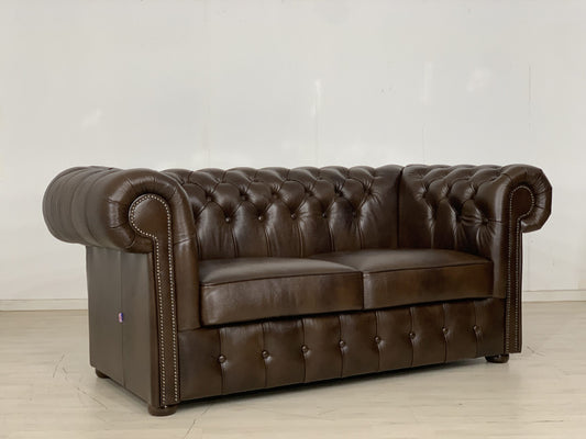 ENGLISH CHESTERFIELD SOFA COUCH LEATHER COUCH VINTAGE STYLE 2-SEATER