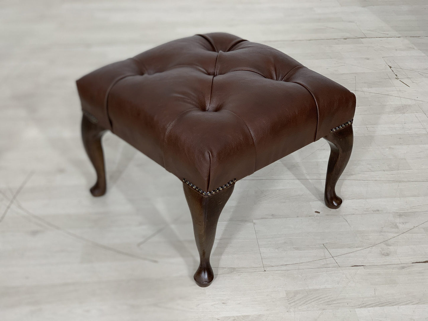 CHESTERFIELD TABOURET BANC REPOSE-PIEDS CUIR VÉRITABLE