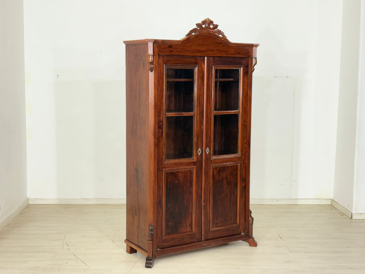 Antike Louis Philippe Vitrine Schrank Kleiderschrank Vitrinenschrank Wohnzimmerschrank um 1880