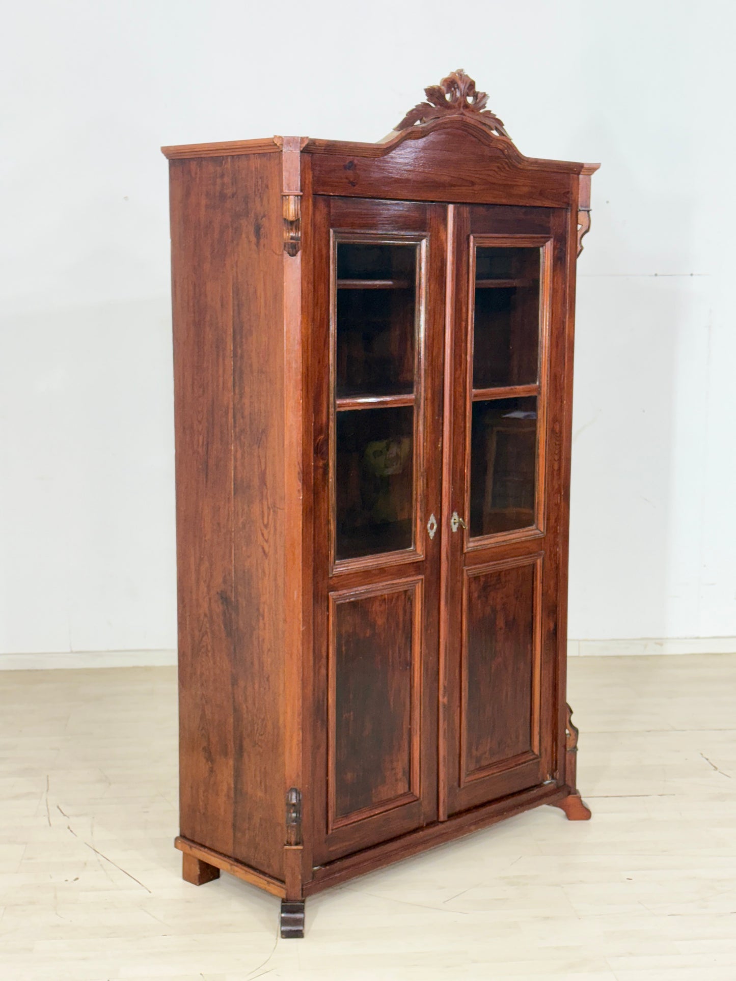 Antike Louis Philippe Vitrine Schrank Kleiderschrank Vitrinenschrank Wohnzimmerschrank um 1880