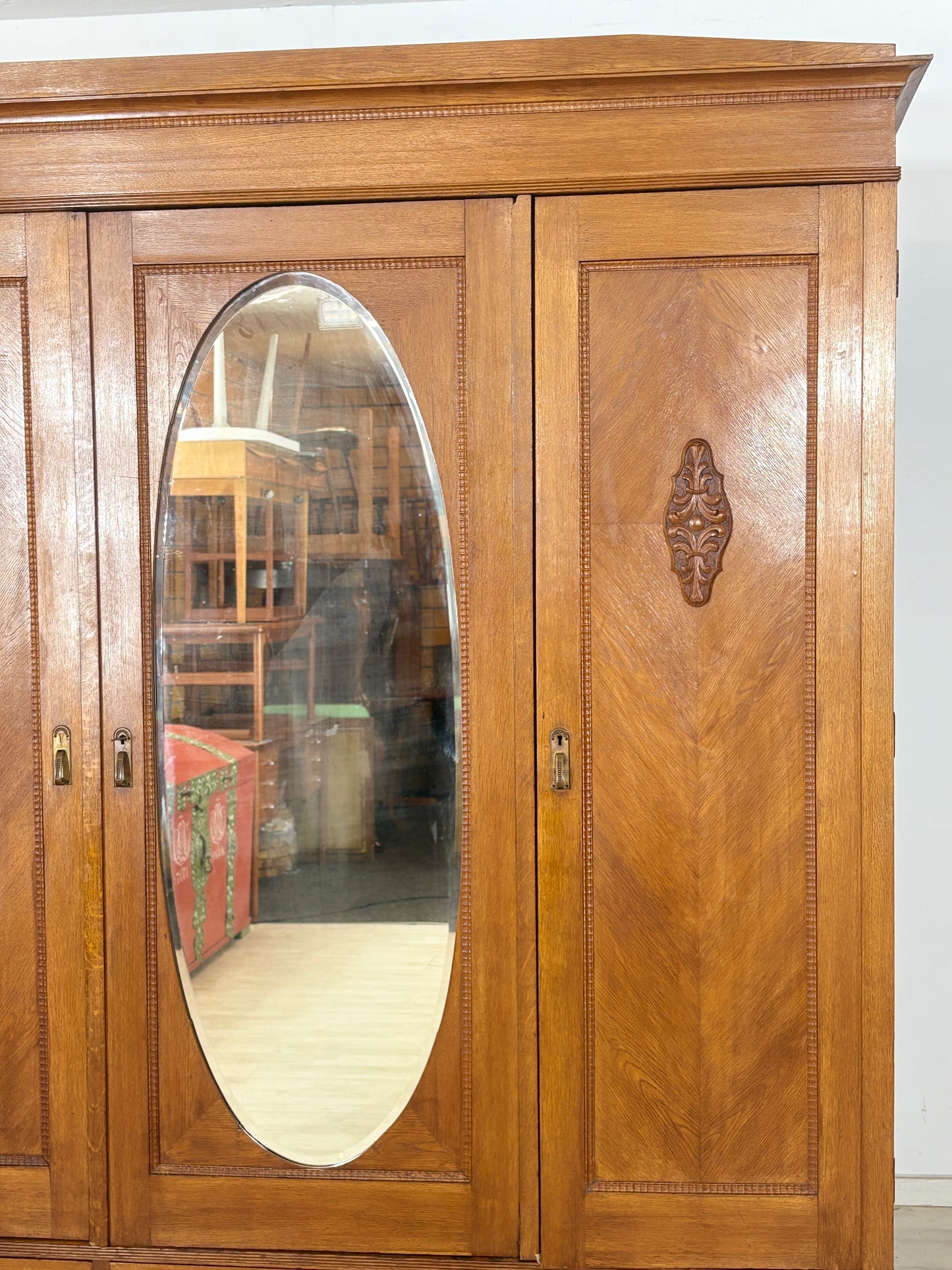 Jugendstil Kleiderschrank| Wäscheschrank| Eiche um 1920 mit Spiegel | German Design