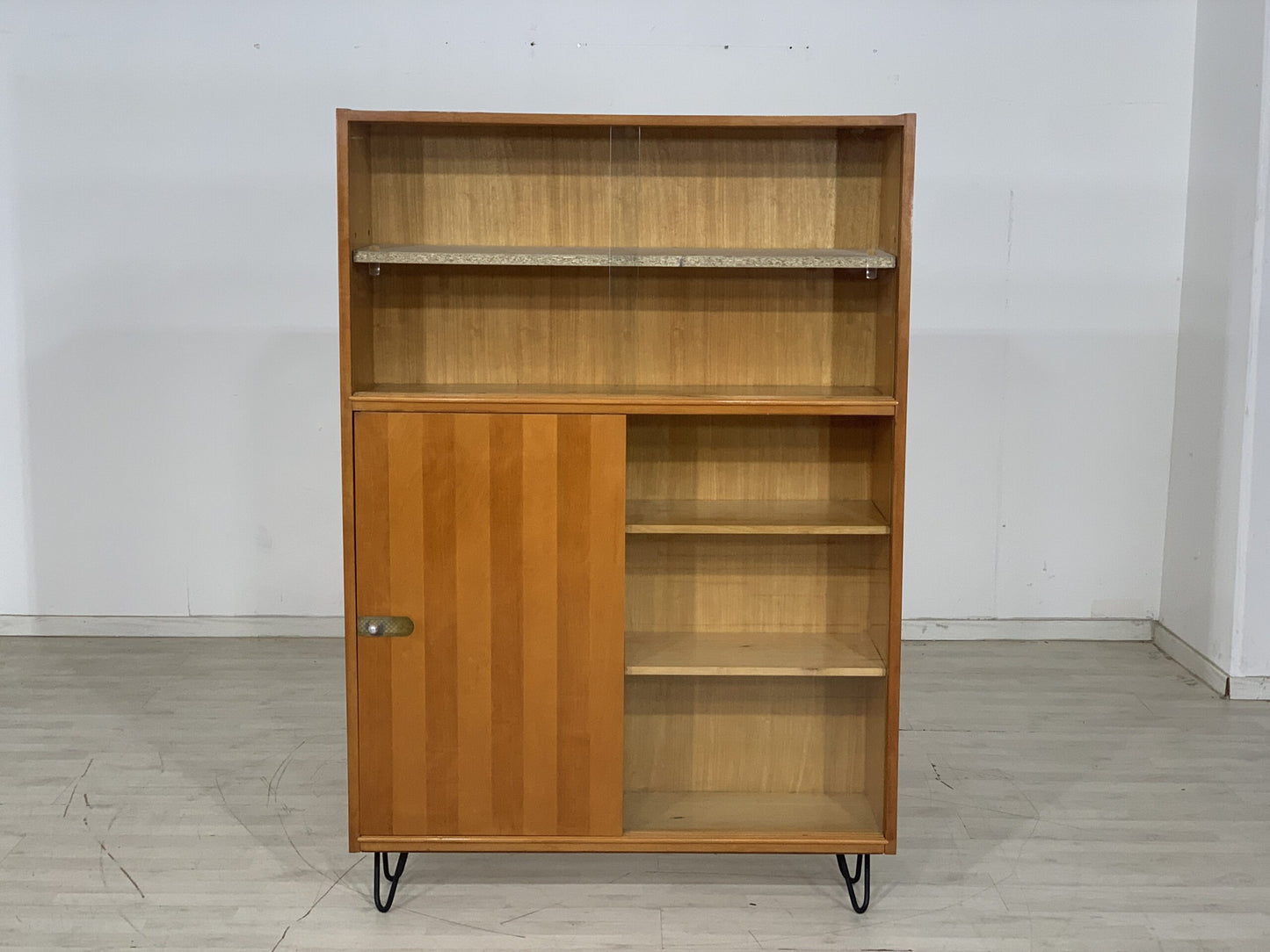 TABLEAU HAUT DU MILIEU DU SIÈCLE, COMPARTIMENT À ÉTAGÈRE, ARMOIRE À LIVRES VINTAGE