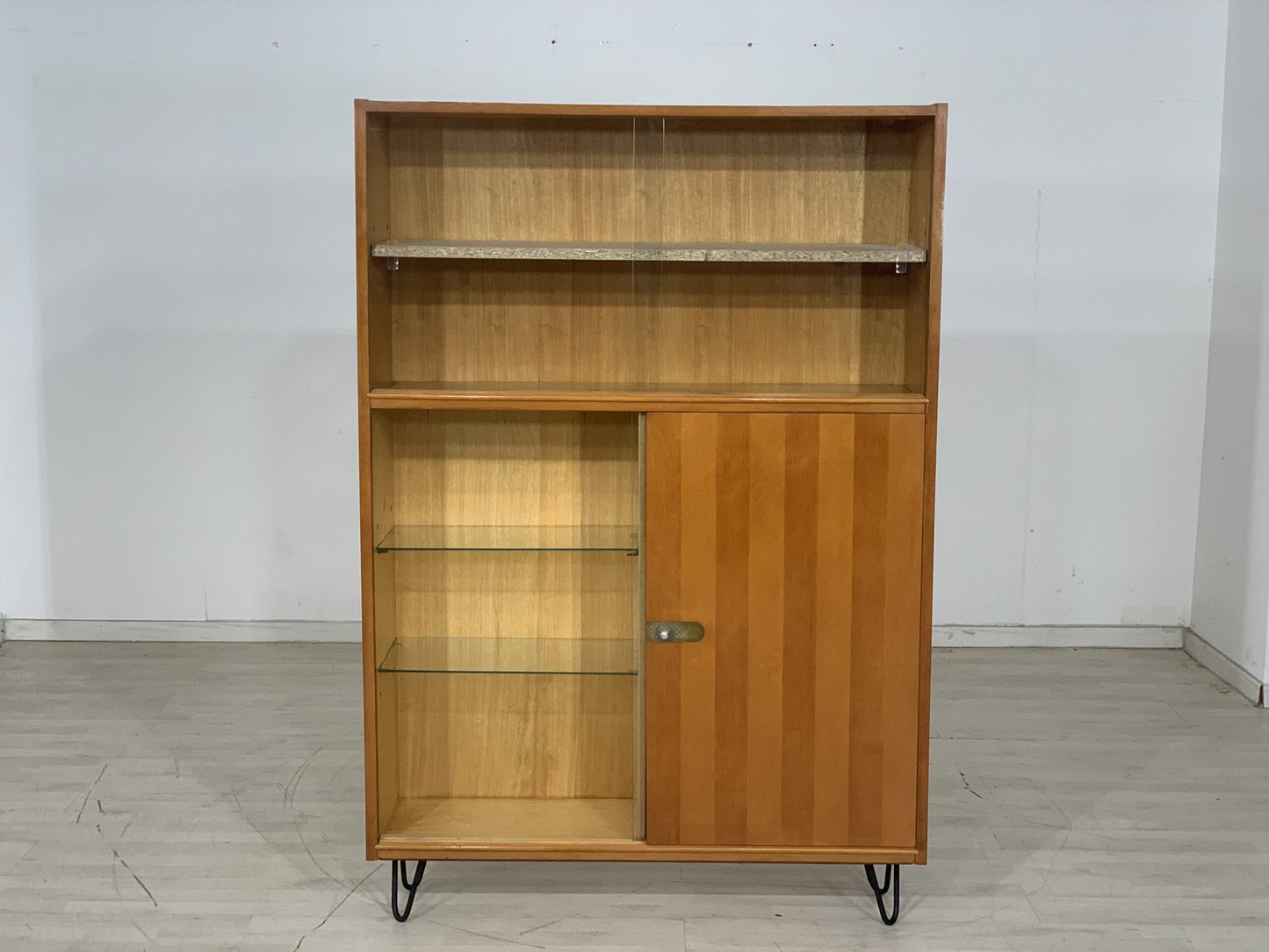 TABLEAU HAUT DU MILIEU DU SIÈCLE, COMPARTIMENT À ÉTAGÈRE, ARMOIRE À LIVRES VINTAGE