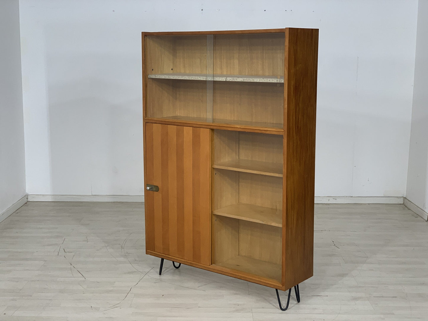 MID CENTURY HIGHBOARD SHELF CABINET BOOKCASE VINTAGE