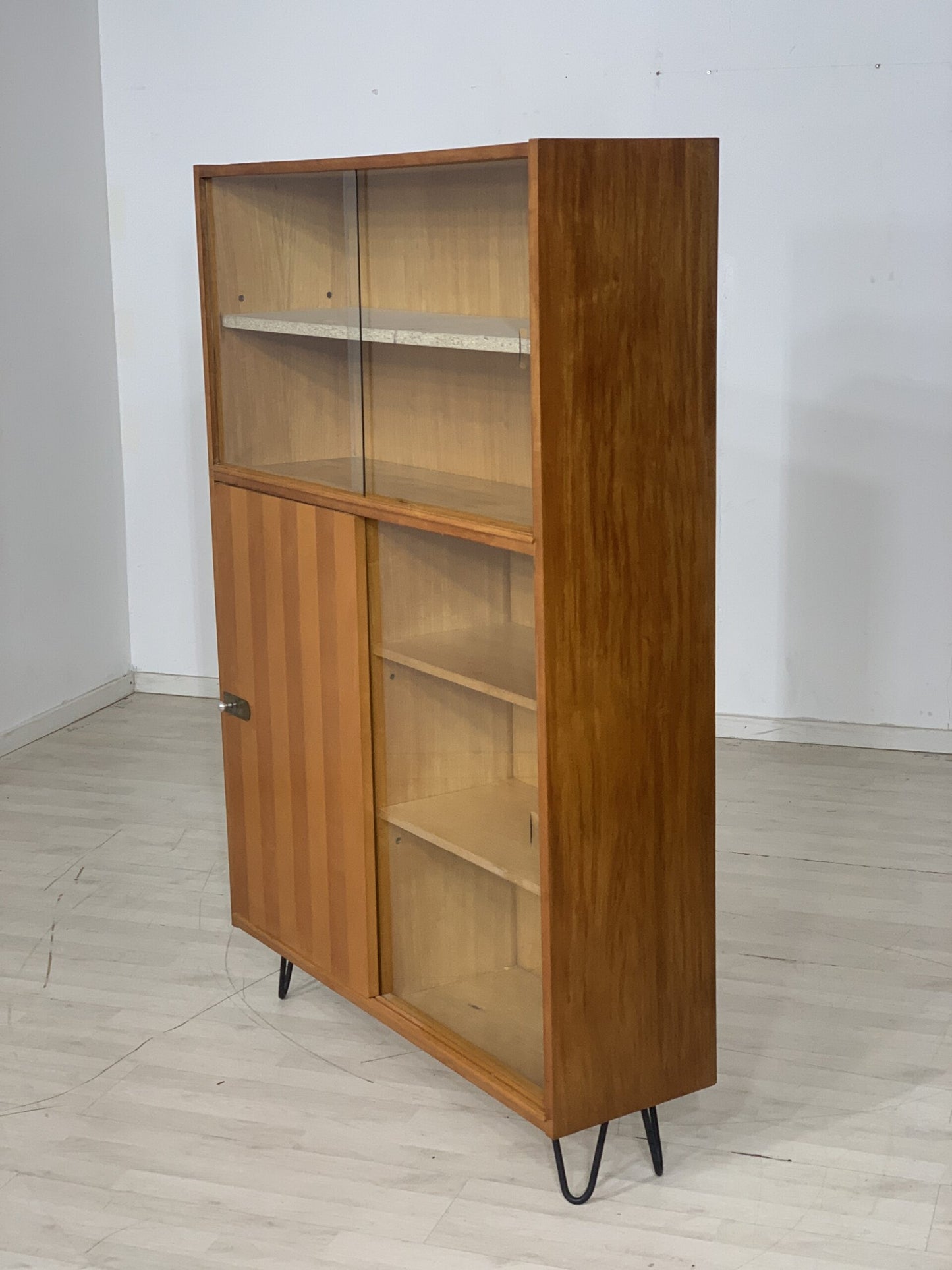 TABLEAU HAUT DU MILIEU DU SIÈCLE, COMPARTIMENT À ÉTAGÈRE, ARMOIRE À LIVRES VINTAGE