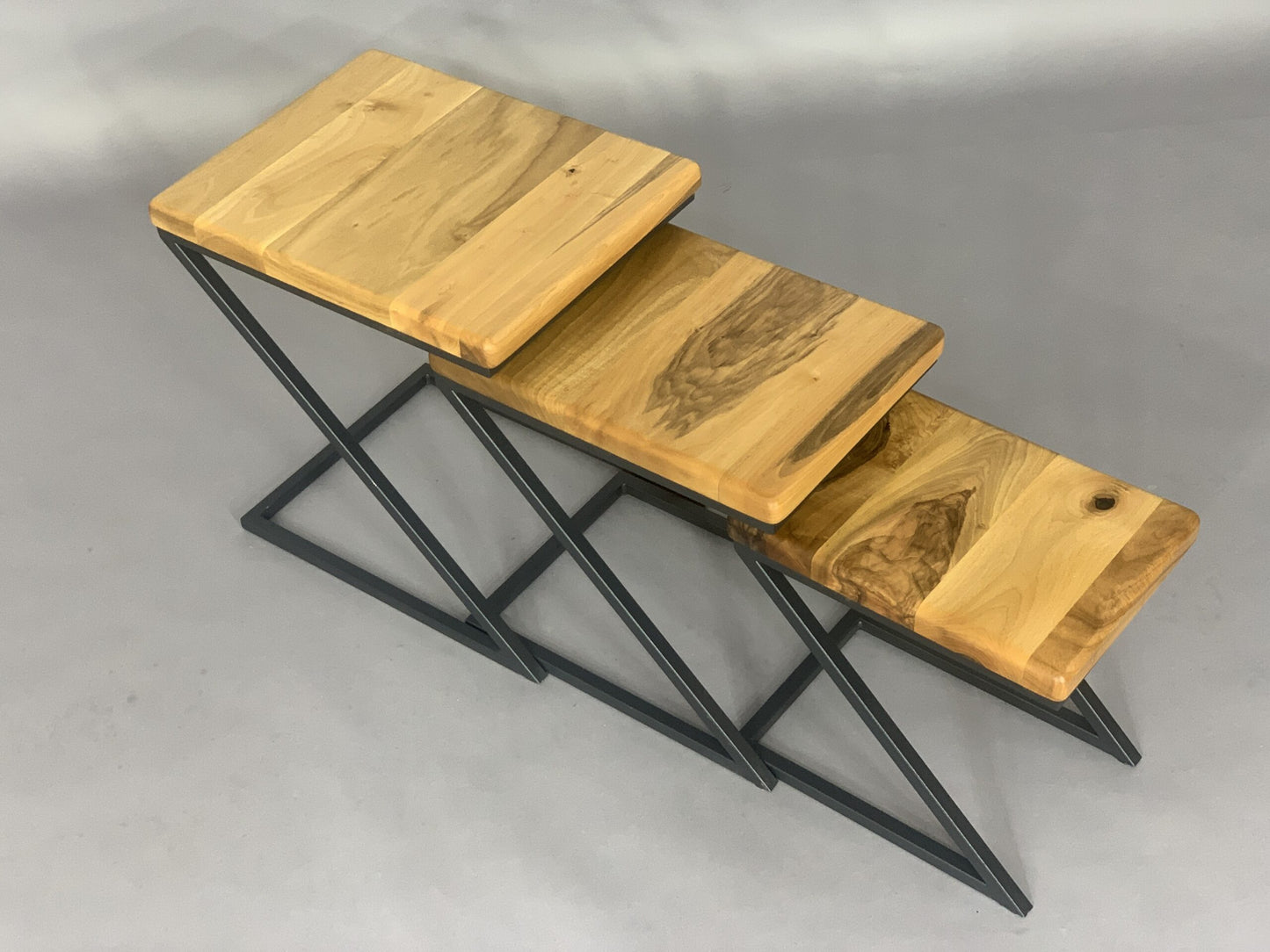 MASSIV HOLZ COUCHTISCH 3-ER SET TISCHE BEISTELLTISCHE WOHNZIMMERTISCH INDUSTRIAL DESIGN