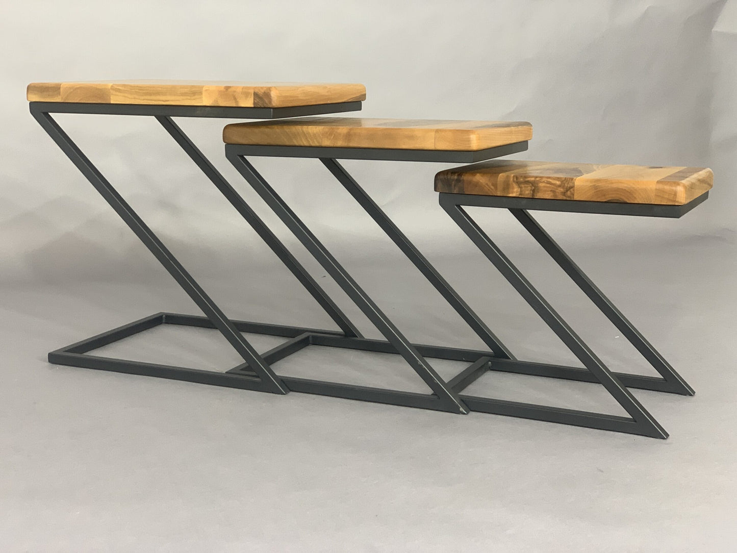 SOLID WOOD COFFEE TABLE SET OF 3 TABLES SIDE TABLES LIVING ROOM TABLE INDUSTRIAL DESIGN