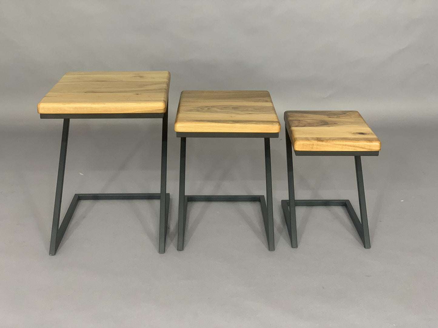 SOLID WOOD COFFEE TABLE SET OF 3 TABLES SIDE TABLES LIVING ROOM TABLE INDUSTRIAL DESIGN