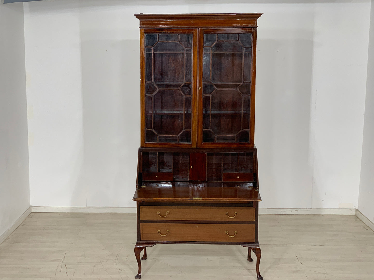 VITRINE SECRÉTAIRE ANTIQUE EN ACAJOU VERS 1880