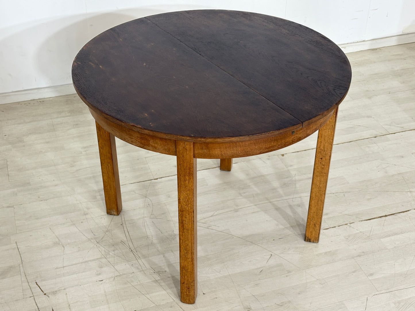 Art Deco Esstisch / Runder Küchentisch / Ausziehbarer Holztisch – um 1940