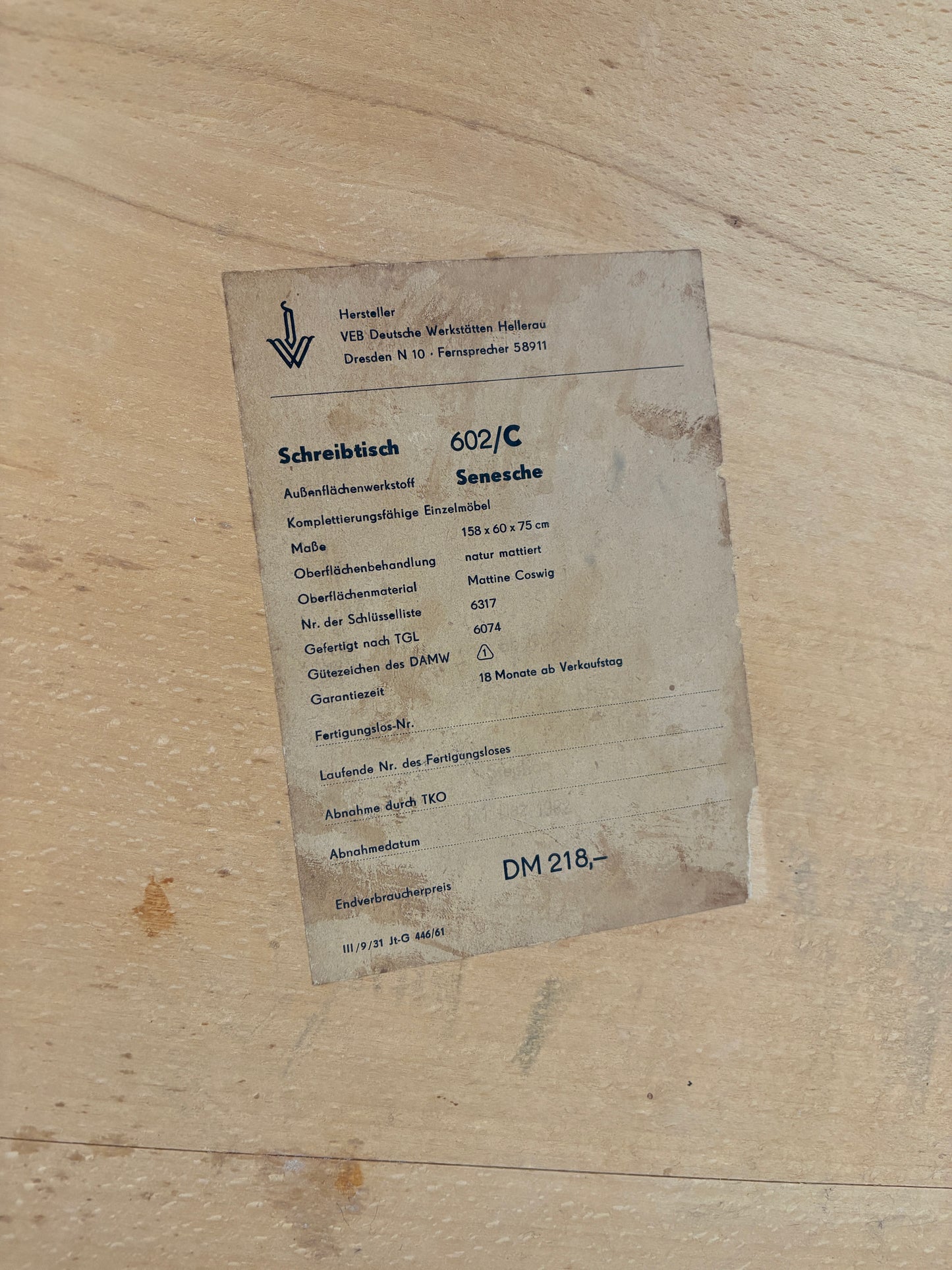 Vintage Hellerau Schreibtisch / Serie 602 / Holz Tisch / Bürotisch / Mid-Century Desk