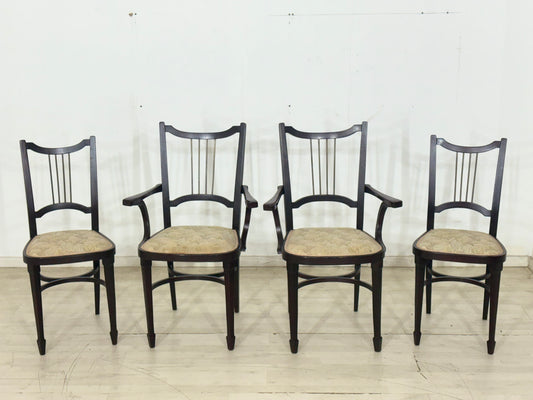4 Original Thonet Stühle um 1900 – Jugendstil / Wiener Esszimmerstühle mit Messing-Rückenlehne