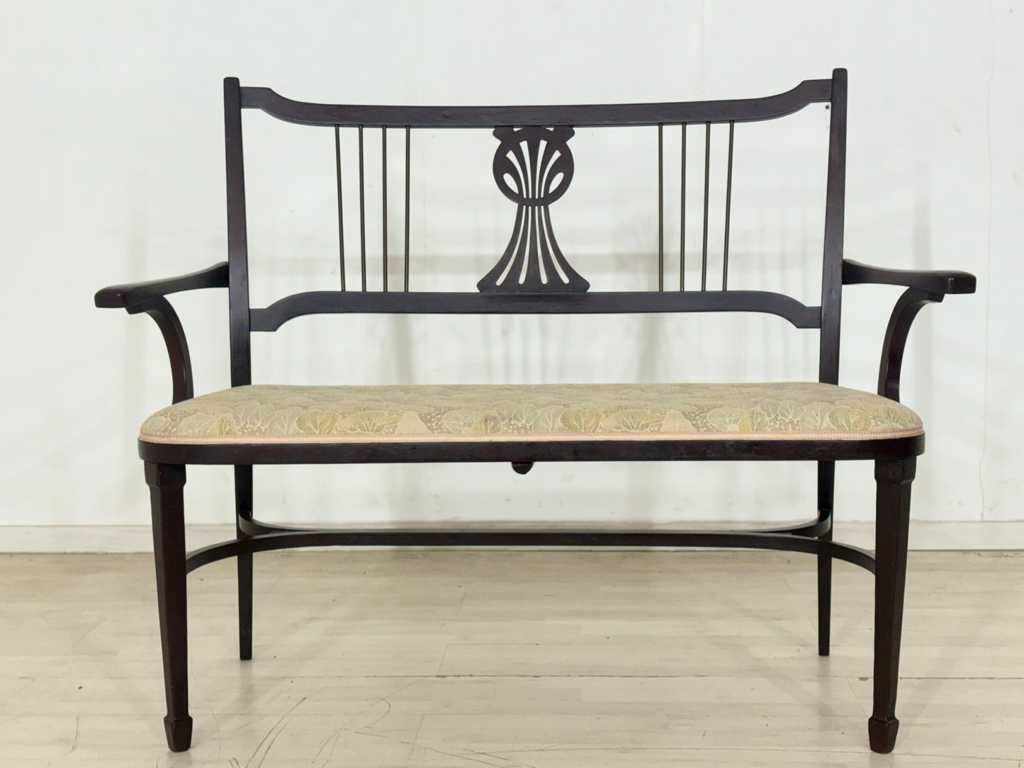 Original Thonet Sitzbank um 1900 – Jugendstil / Wiener Bank mit Messing-Rückenlehne